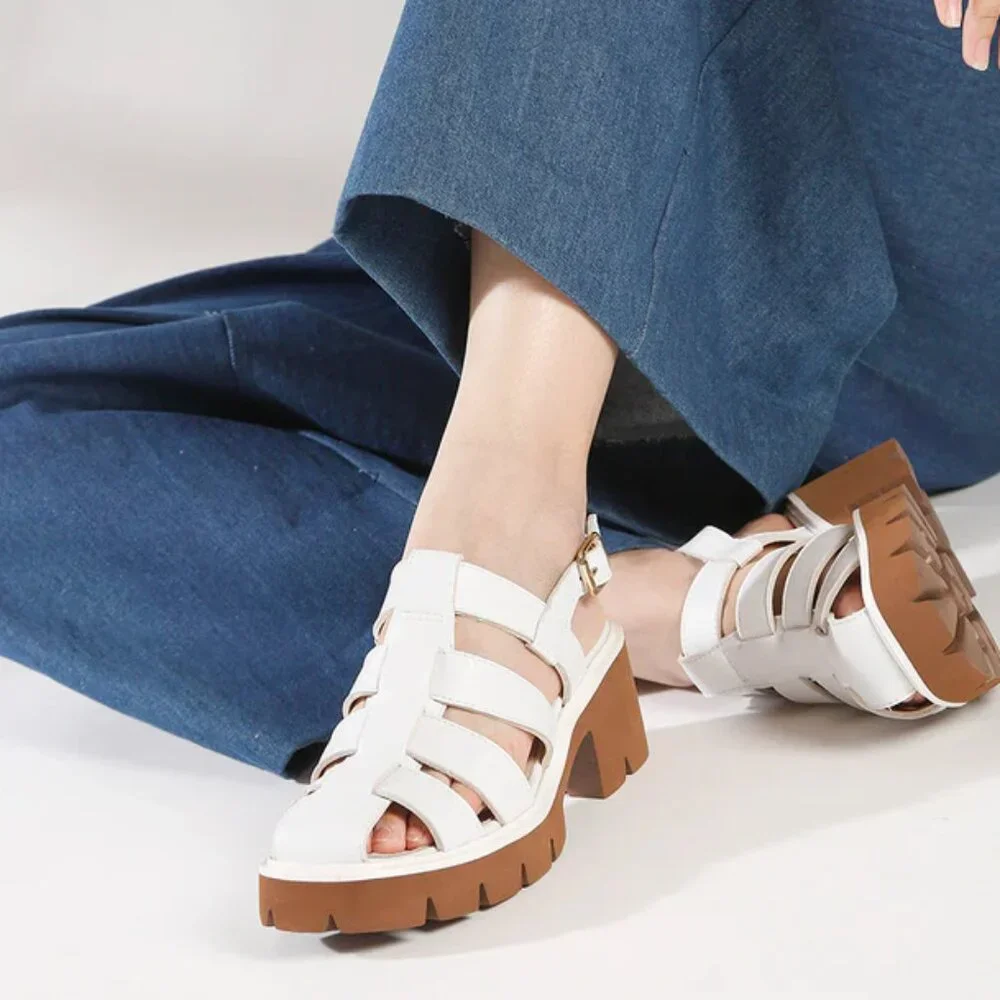 ALL BLACK Brand‎ Womens 10 US 40.5 EU White Leather Gladiator Sandals Shoes